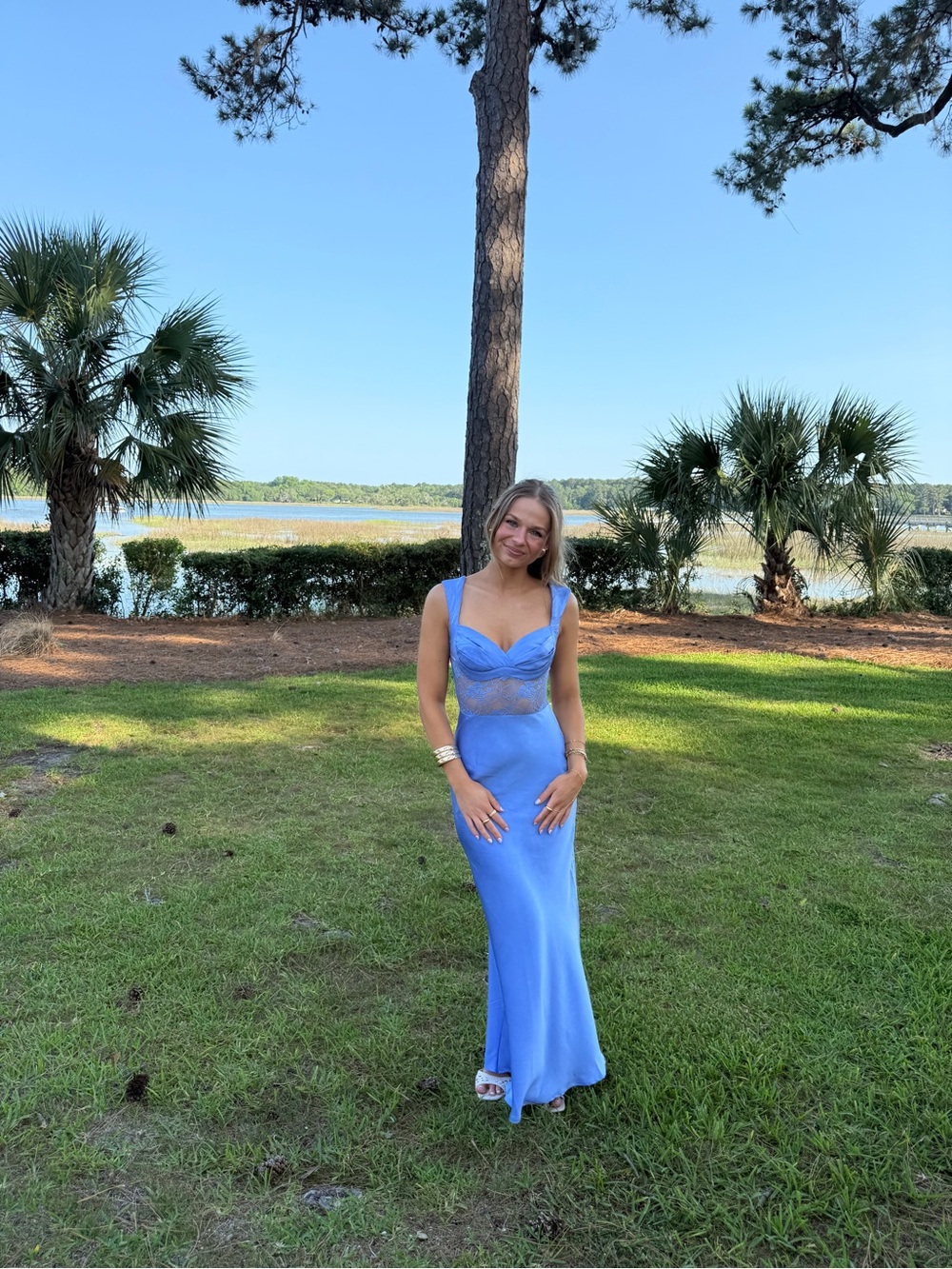 Hello Molly Light Blue Lace-Detail Maxi Dress